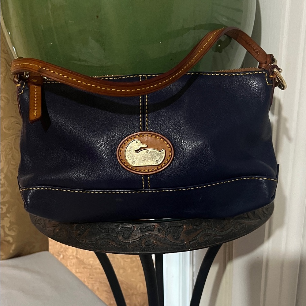 Classic Navy Leather Shoulder Bag